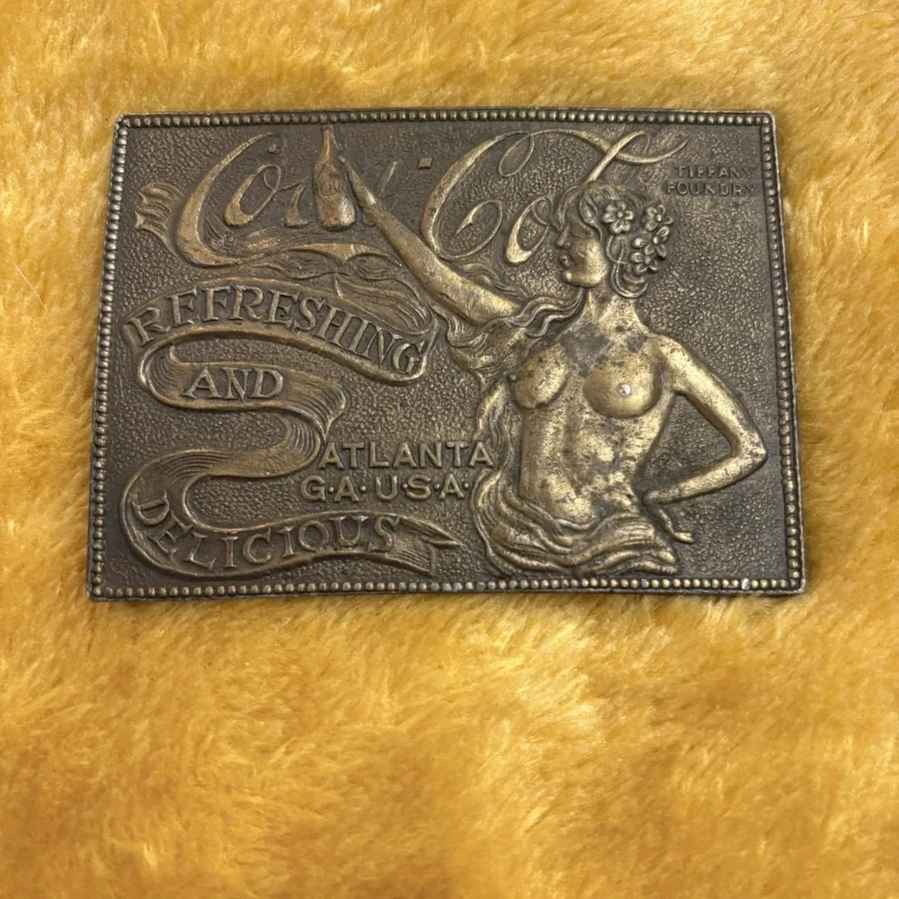 Vintage Coca Cola Belt Buckle Atlanta GA Brass Art Nouveau Lady Heavy
